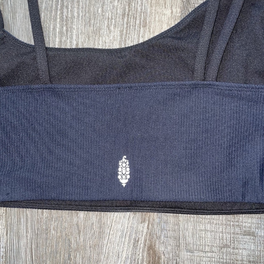 Free People Movement Sports Bra Large Black Ribbed Wide & Skinny Straps - Picture 6 of 7